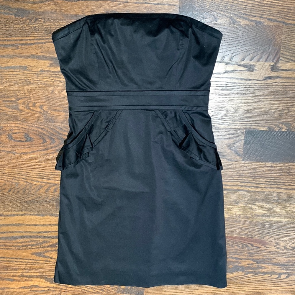 J Crew sz 2 black strapless dress with ruffle pockets